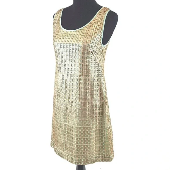 Anthropologie Sequin Mini Dress Golden Panes by Tabitha size 10 gold retro party - Picture 3 of 5